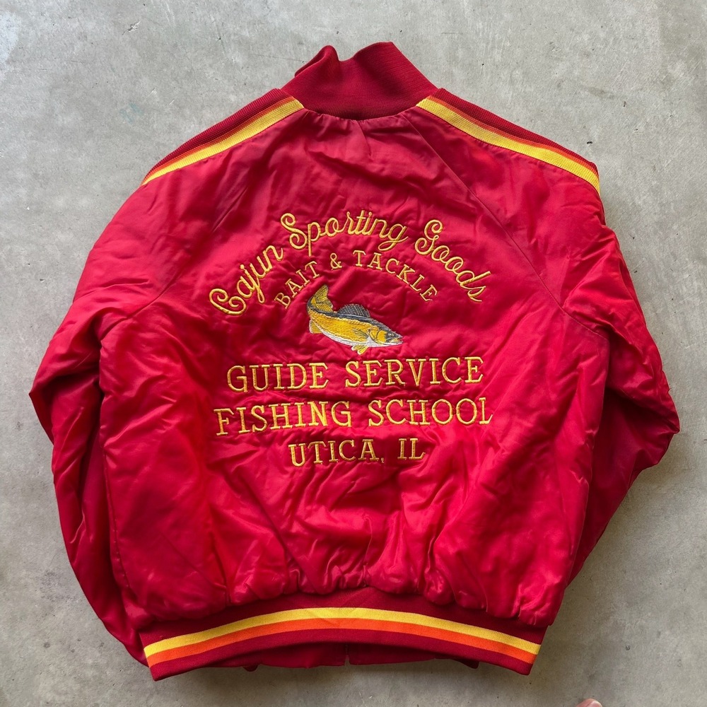Vintage Wiman Berkley Trilene Fishing Jacket Red Bomber USA Made Cathy Mens L